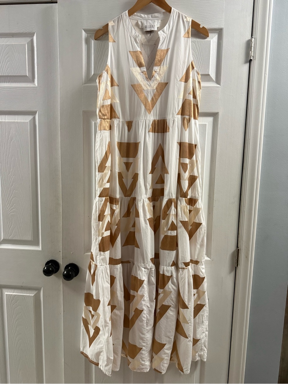 NWOT Aether Concept Maxi Dress Off White / Bronze Size Small - Picture 3 of 8